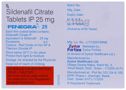 penegra 25 mg tablet (4 tab)